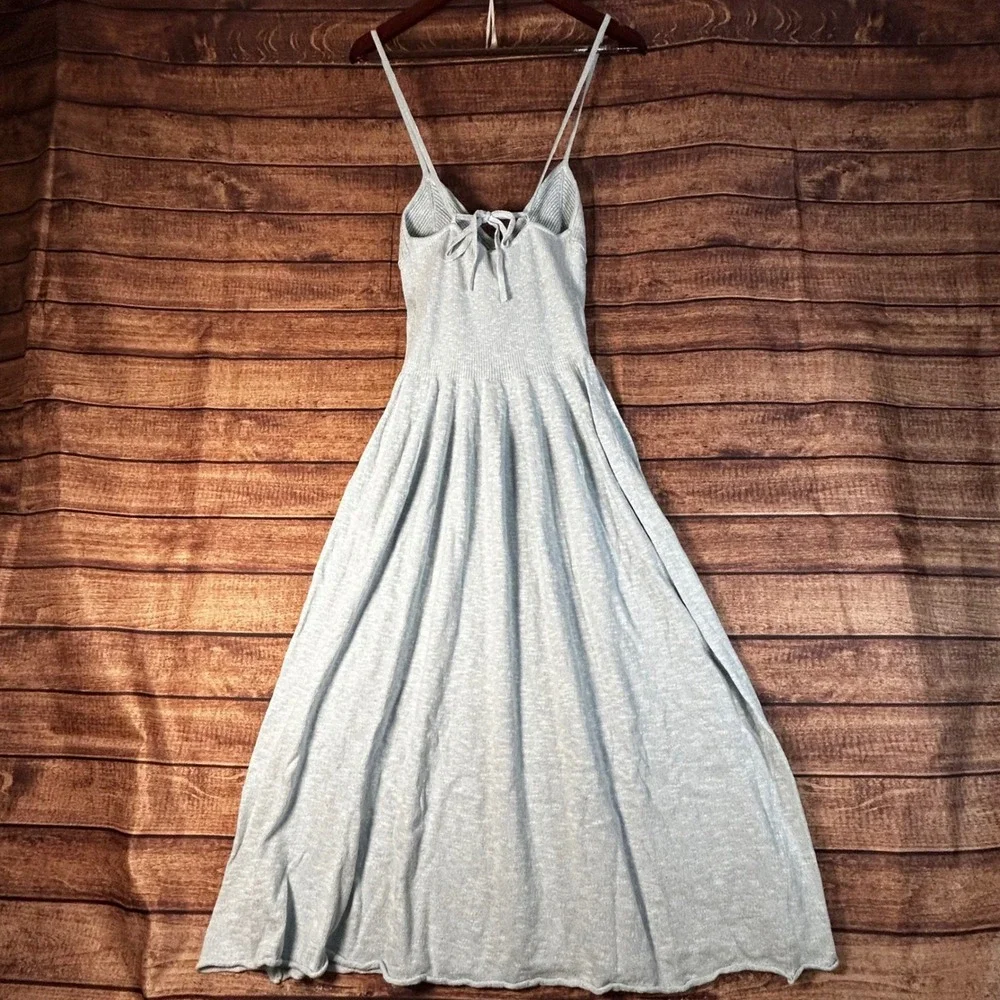 Free People Tula Sweater Starlight Blue Knit Maxi Dress V-Neck Tie Back S NWT